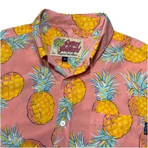 Simply Southern Button Shirt Mens M Pink Pineapple‎ Life of The Party Polyester